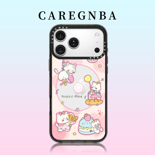 CAREGNBA唱片猫咪适用苹果17ProMax手机壳新款iPhone16pro亚克力15plus可爱14高级轻奢12防摔11创意13镜面xs