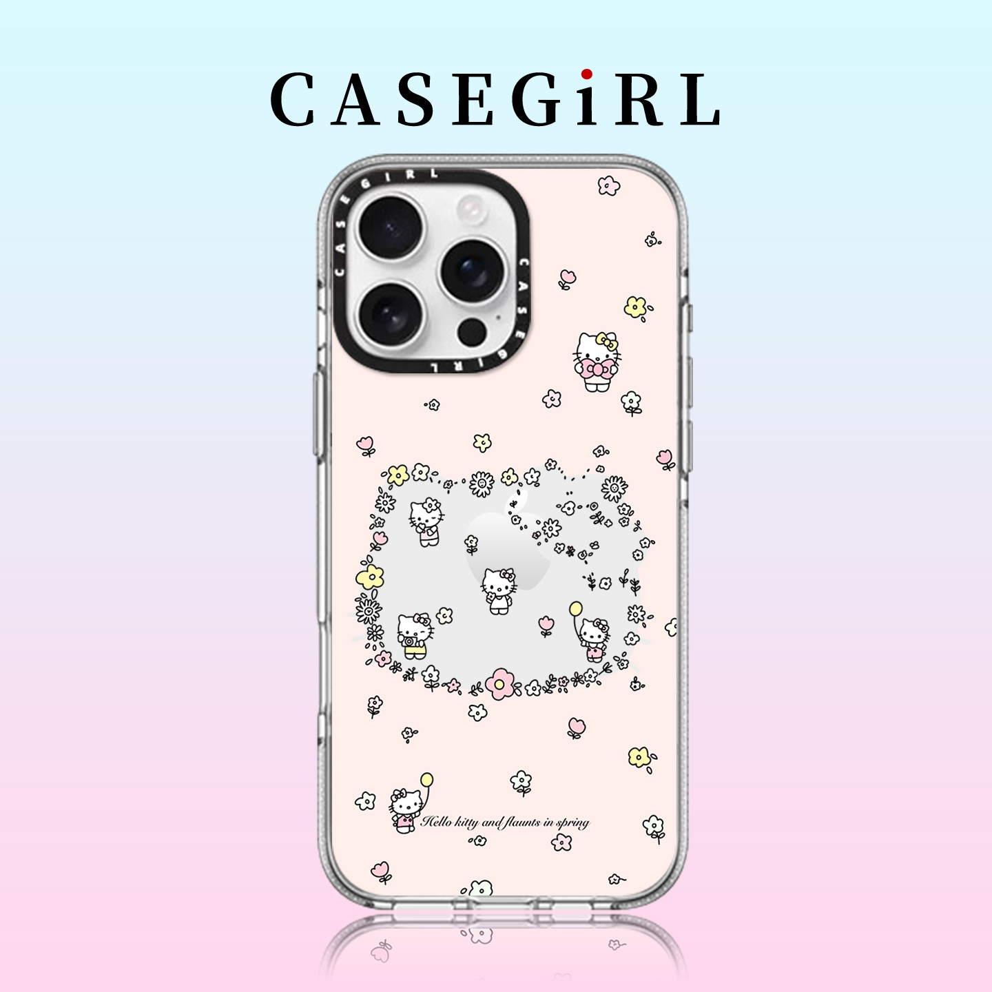 CASEGIRL日韩ins系kitty脸碎花适用苹果16ProMax新款17手机壳iPhone15pro透明14plus亚克力13防摔12全包