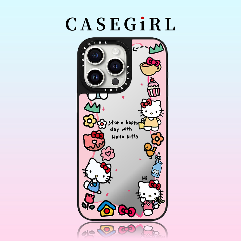 CASEGIRL联名甜美凯蒂猫适用苹果16ProMax手机壳iPhone15pro高级感14plus镜面13防摔12全包11可爱XR卡通X女生