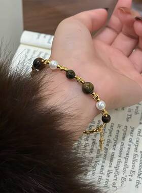 港式名媛风虎眼石珠珠手链