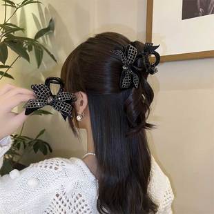 轻奢水钻蝴蝶结抓夹头饰高级感半扎发夹女2023新款后脑勺鲨鱼夹子