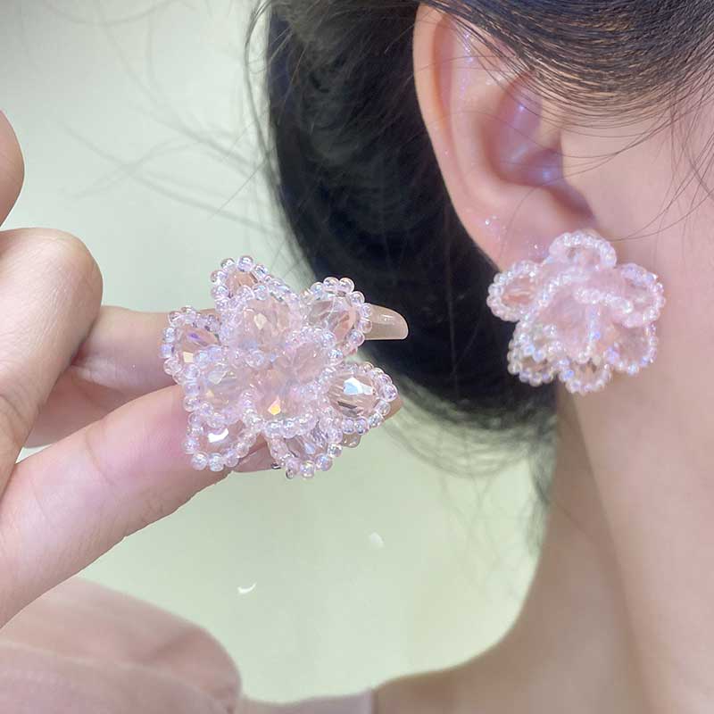 小清新花朵水晶串珠耳钉