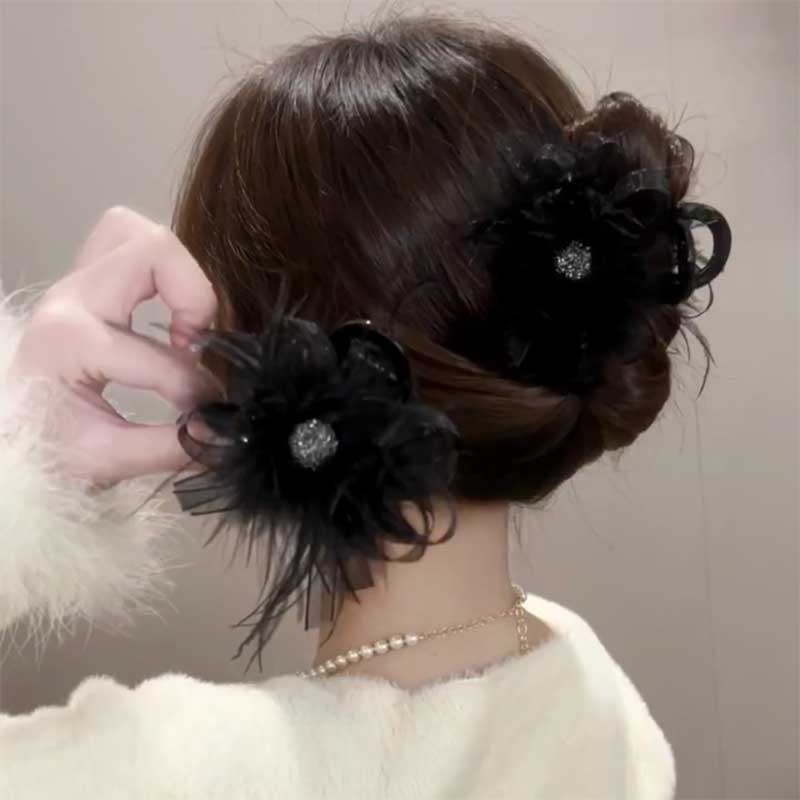 时尚气质高级感羽毛发夹毛毛抓夹