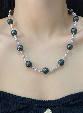 中长款高级感灰色珠珠毛衣链