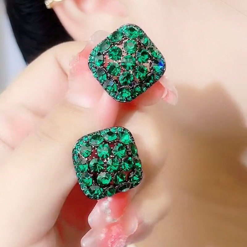 耳钉小众设计感几何菱形绿色气质