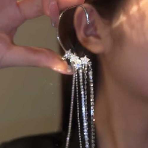 C形耳挂式长款流苏星星耳骨夹