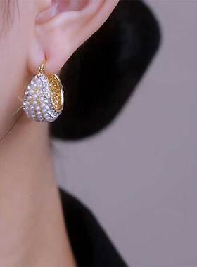 法式复古白色小米珠珠摇篮耳扣耳环女名媛气质轻奢高级感秋冬新款