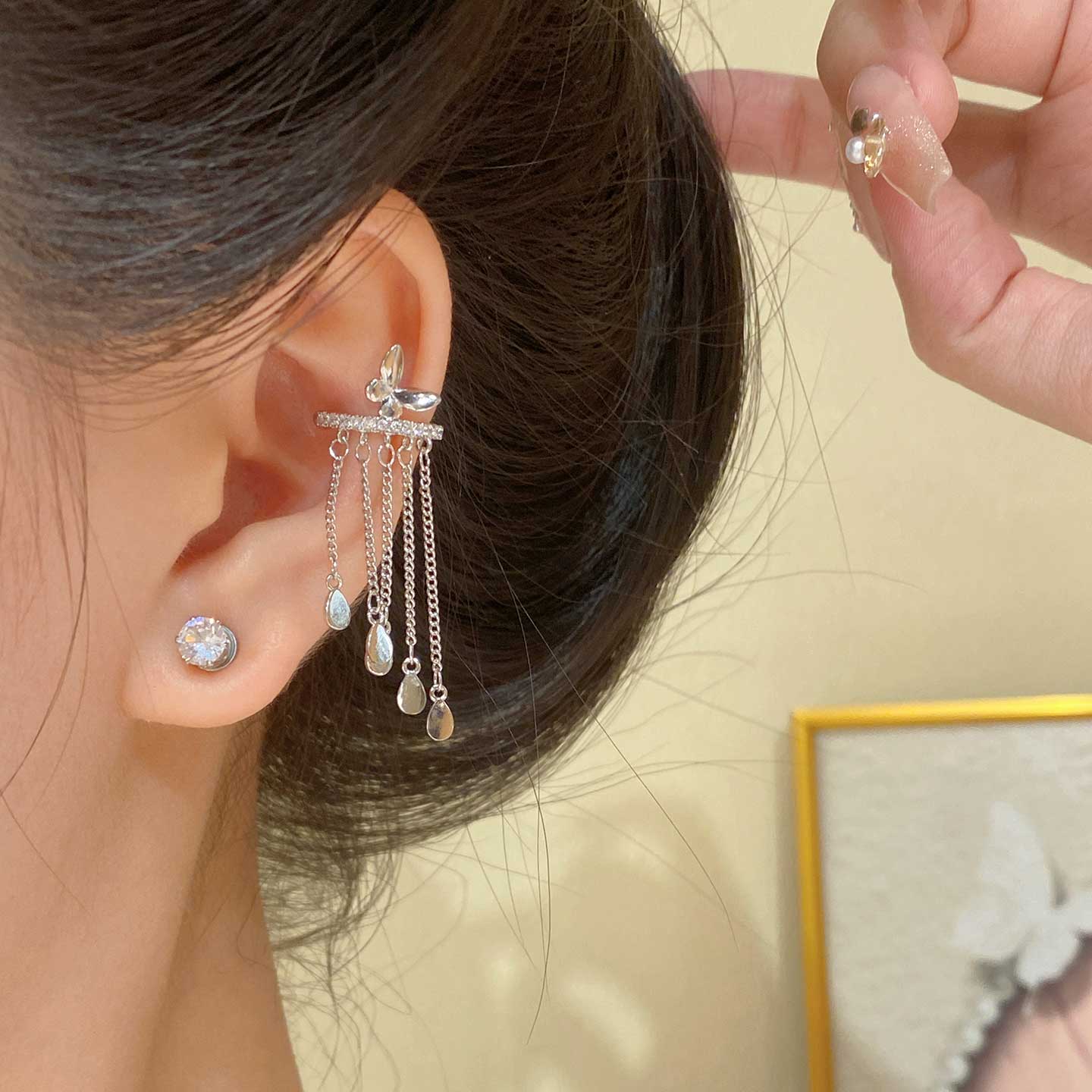 日韓輕奢風蝴蝶流蘇耳骨夾