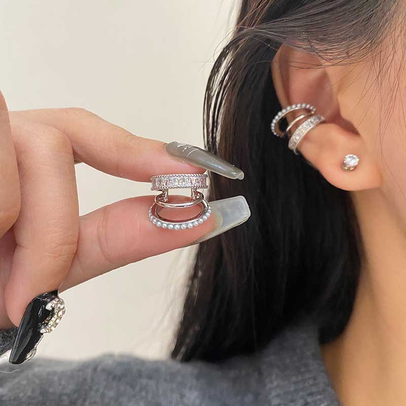 多層閃鉆鋯石無耳洞銀色耳骨夾