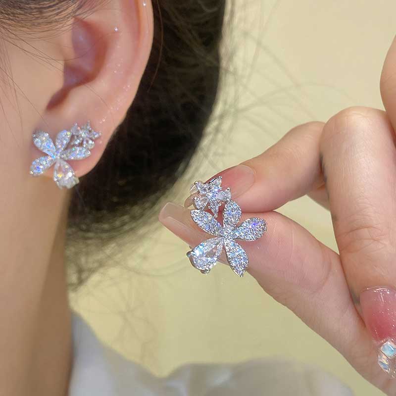 清新甜美超闪钻石花朵耳钉精致小巧简约气质耳环2026春季新款爆款