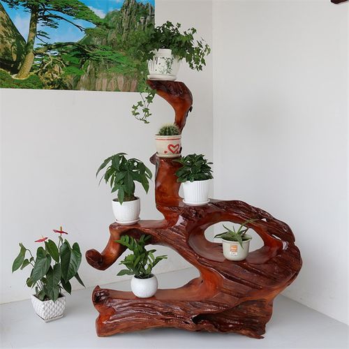 根雕精品花架 木雕盆景架摆件 红椿木整体 自然博古架 客厅家俱