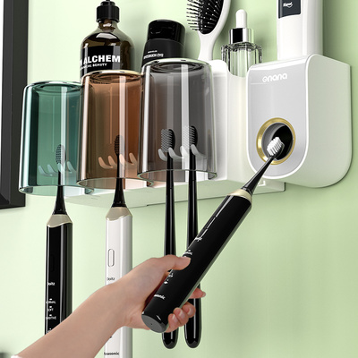 电动牙刷置物架壁挂式家庭卫生间漱口杯免打孔刷牙杯牙刷挂架套装