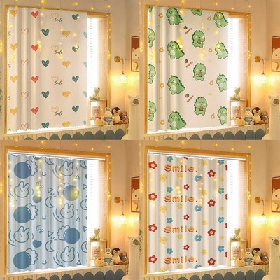 魔术贴窗帘免打孔安装遮光布自粘式小窗户伸缩杆一整套出租房遮阳