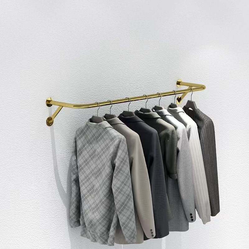 不锈钢晾衣杆阳台顶装打孔固定晒衣杆壁挂衣架单杆室内侧挂晾衣架