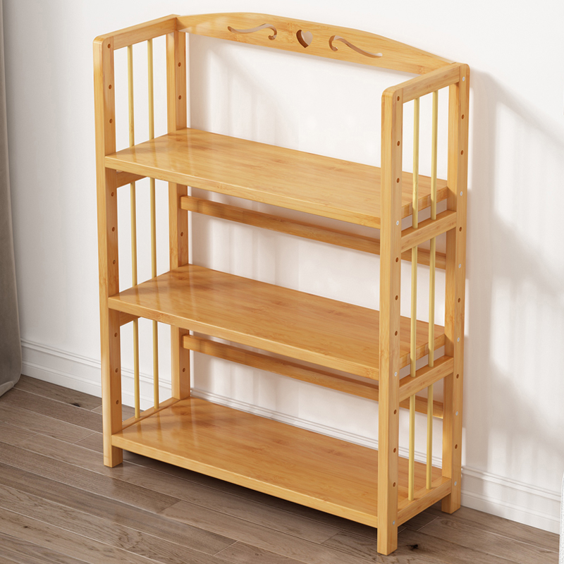 楠竹置物架简易书架客厅儿童多层储物厨房收纳学生实木小书柜落地