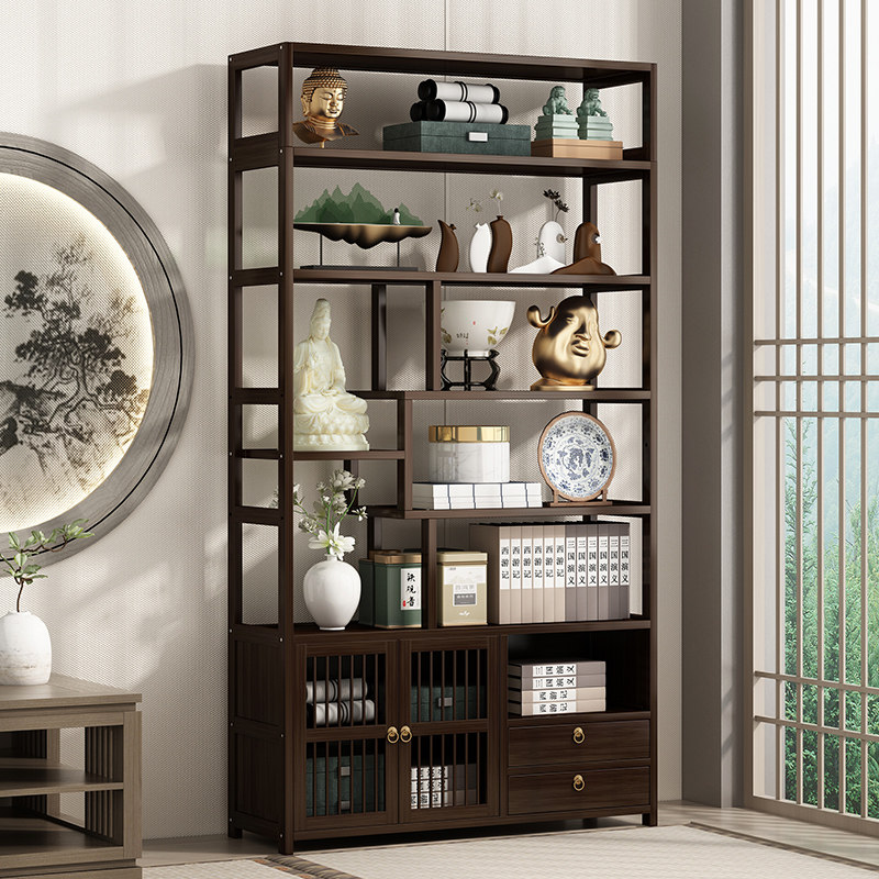 博古架实木新中式茶柜多宝阁置物架茶叶架展示柜隔断紫砂壶摆放架