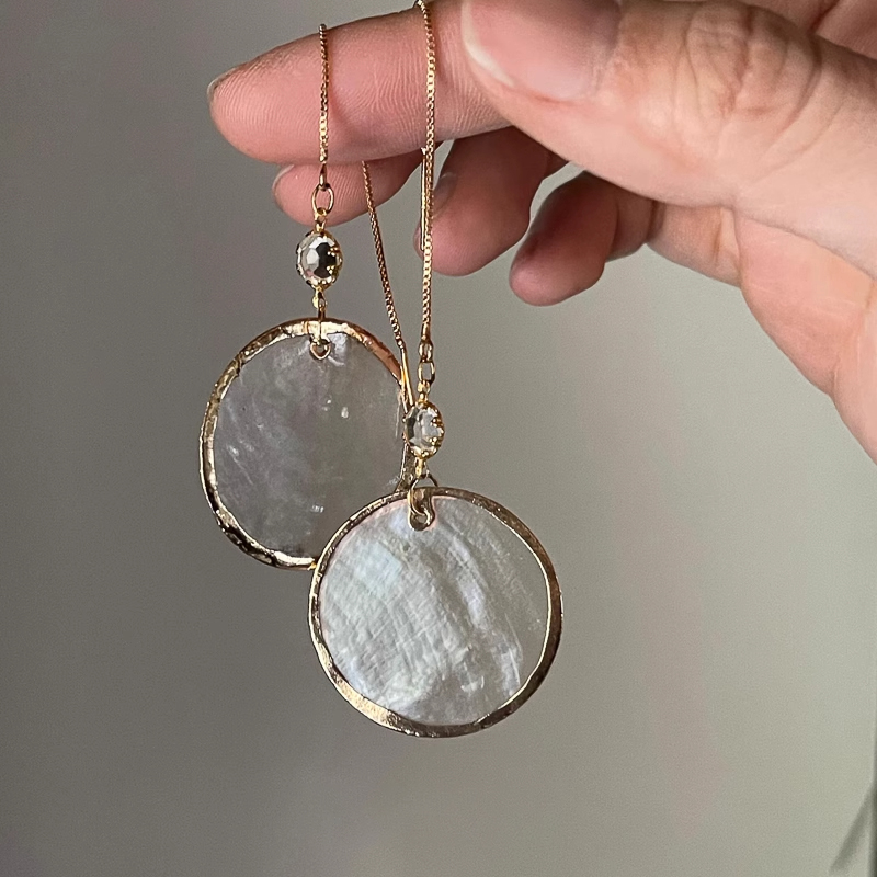 S925纯银白贝壳圆片流苏耳环女轻奢小众高级感耳钉海边度假长耳饰