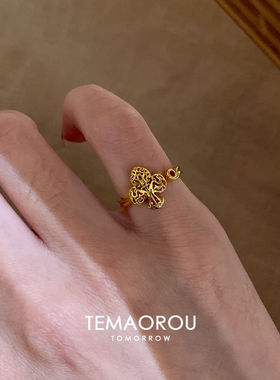 复古做旧镂空红色仿宝石戒指小众