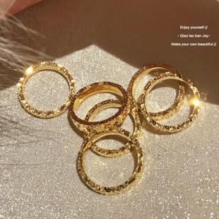 s925纯银碎冰冰金色戒指女轻奢高级感素圈2025新款爆款开口指环