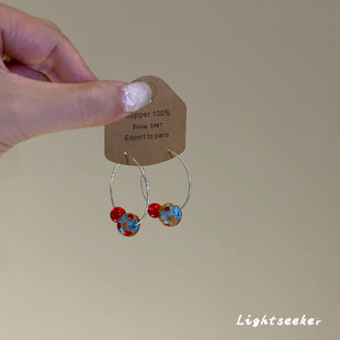 S925纯银多巴胺彩球耳圈女小众民族风设计感耳饰2025新款精致耳环