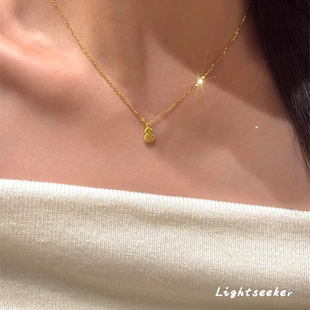 S925纯银金色碎冰冰葫芦项链女款轻奢小众设计高级感锁骨链气质