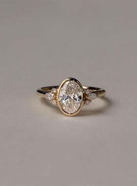 新中式爆闪仿椭圆锆石戒指女复古气质轻奢高级感几何食指戒冷淡风