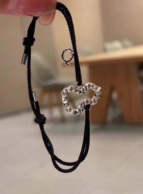 银色葫芦黑色编绳手链女生款轻奢