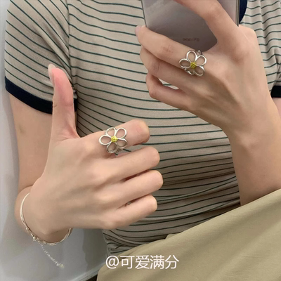 S925纯银镂空做旧雏菊戒指设计感