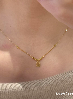 新中式中古金色碎碎冰葫芦项链女