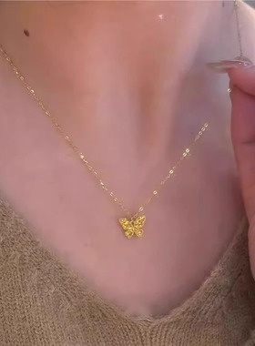 新中式鱼鳞碎冰冰项链女款2025新爆款高级感精致金色蝴蝶锁骨颈炼
