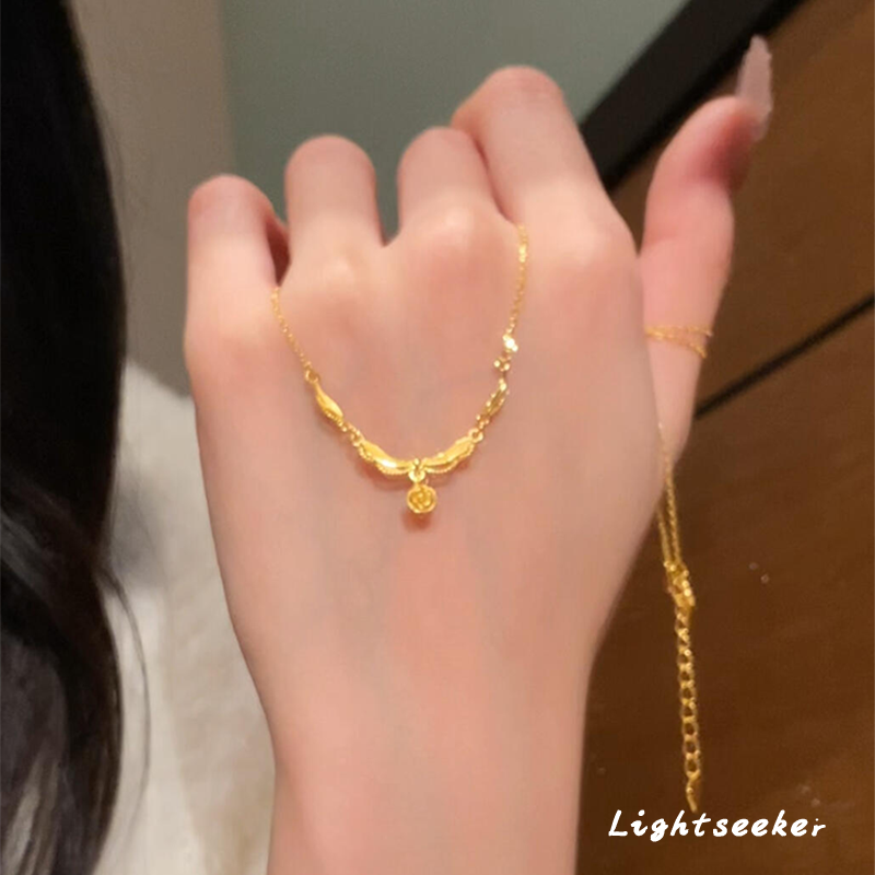 S925纯银玫瑰花金色项链女韩系