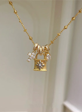 新中式法式十字架锁扣项链女小众