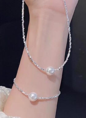 s925纯银珍珠项链女款碎银子颈链