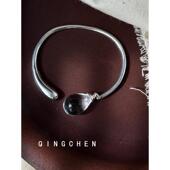 S925纯银白水晶水滴手镯女简约冷淡风轻奢气质高级感百搭手饰手环