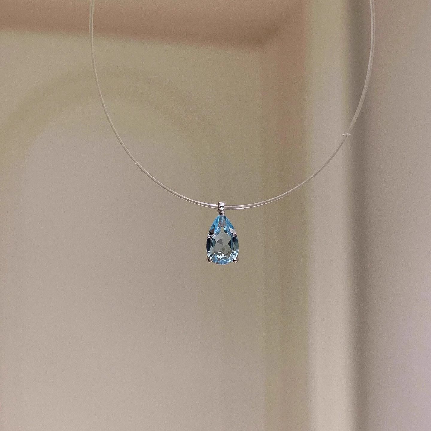 S925纯银鱼线清透蓝水滴闪钻吊坠项链配裙子日常百搭高级感锁骨链,饰品/流行首饰/时尚饰品新,项链,淘宝优惠券,粉丝福利购,淘宝优惠卷