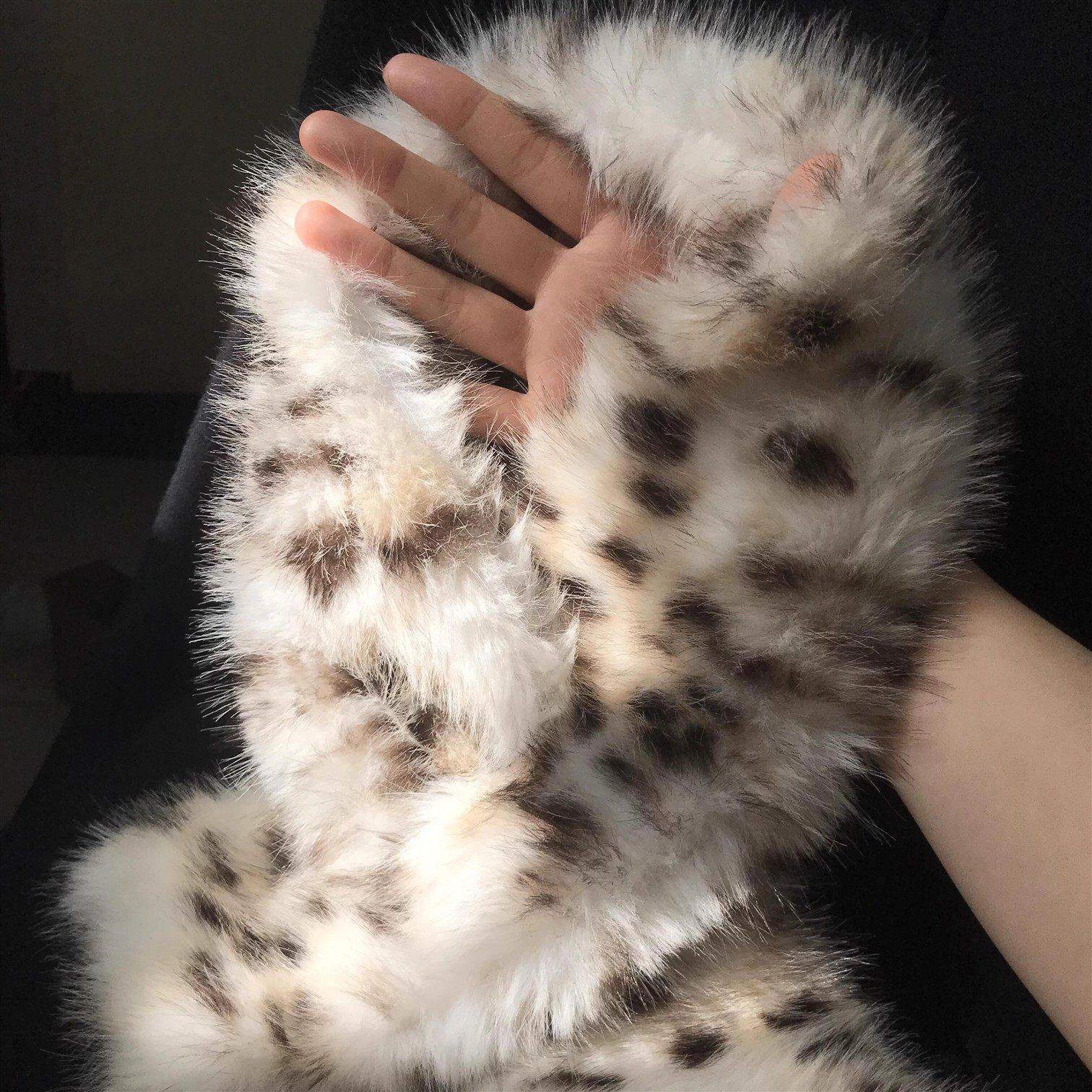 秋冬复古豹纹色水貂毛交叉围巾防风保暖高级感毛茸茸短新款女围脖