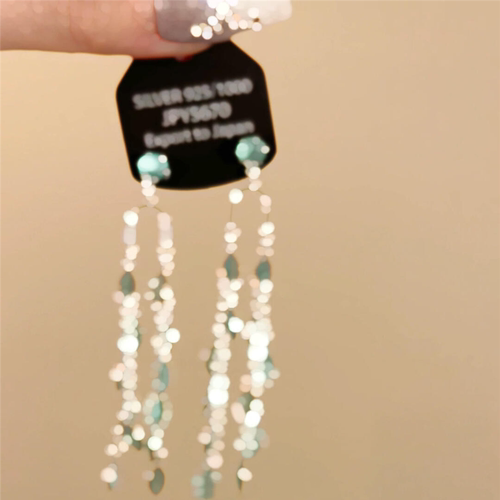 新中式薄荷绿椭圆流苏耳钉清冷感