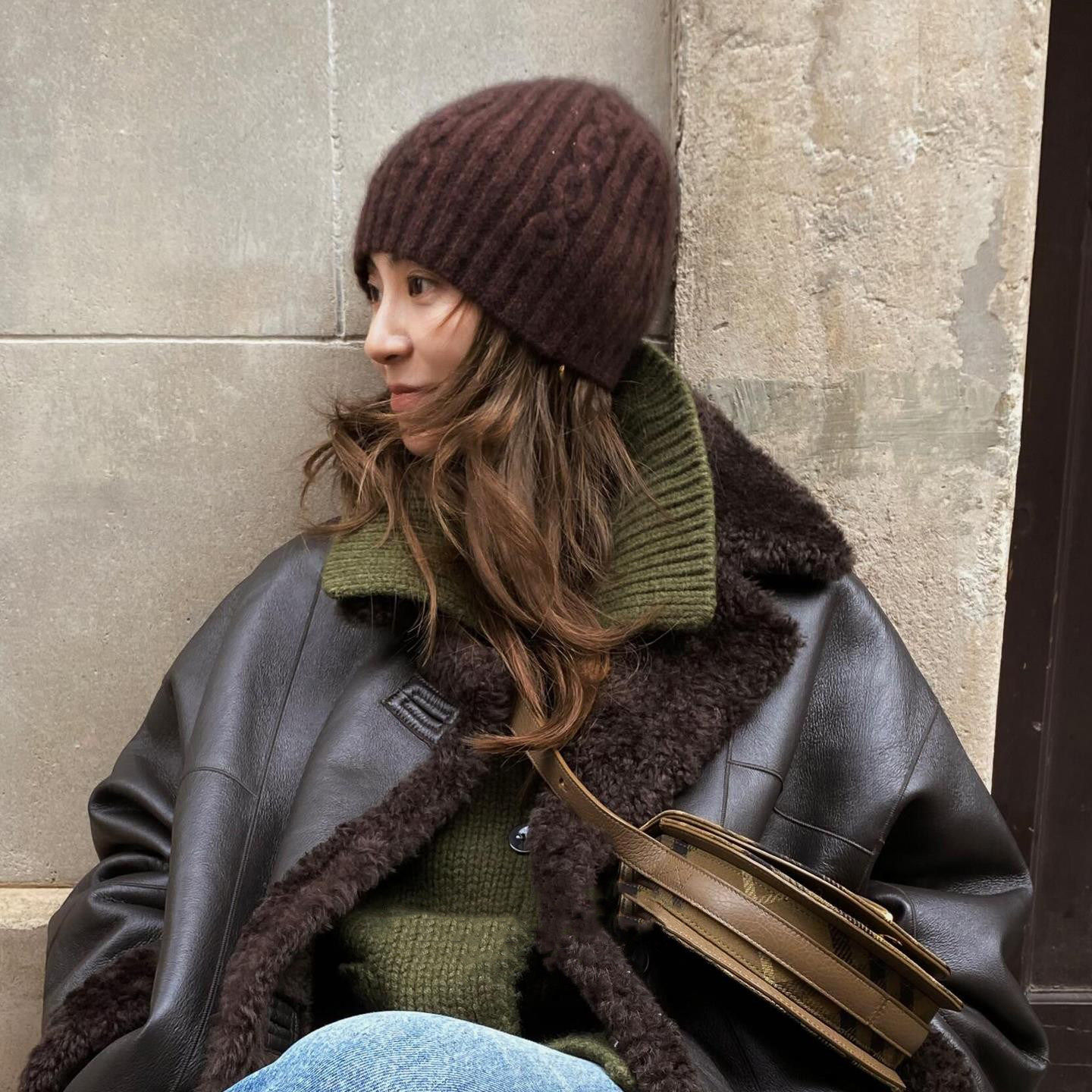 老钱风栗子色麻花纹针织帽女时尚高级设计通勤百搭冷帽毛线帽秋冬