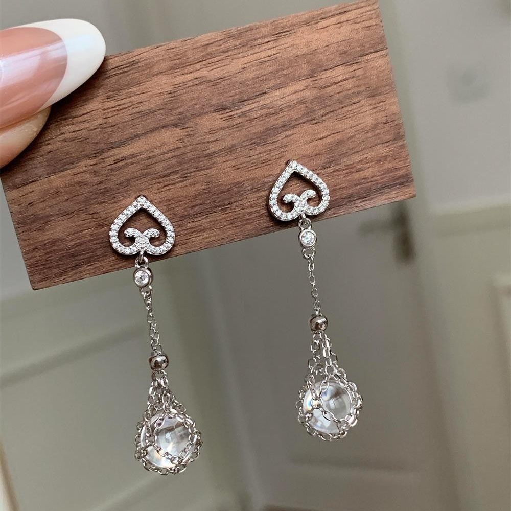 爆闪水滴仿水晶耳钉女秋冬毛衣链