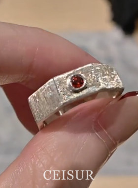 中古vintage方形红色戒指女精致