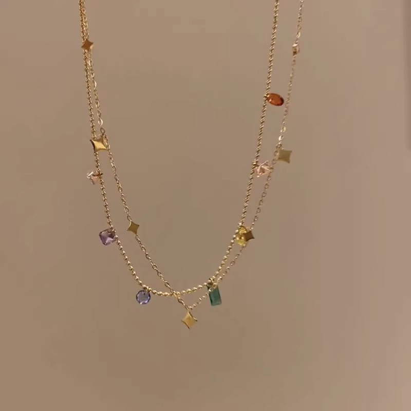 s925纯银多巴胺四芒星锆石项链女