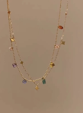 s925纯银多巴胺四芒星锆石项链女