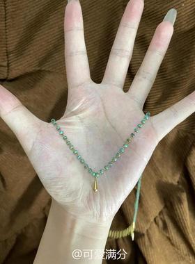 新中式绿色小米珠金色水滴项链女
