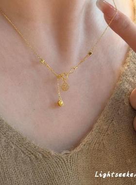 新中式中古福牌镂空流苏吊坠项链女款高级感轻奢颈链铃铛锁骨链秋