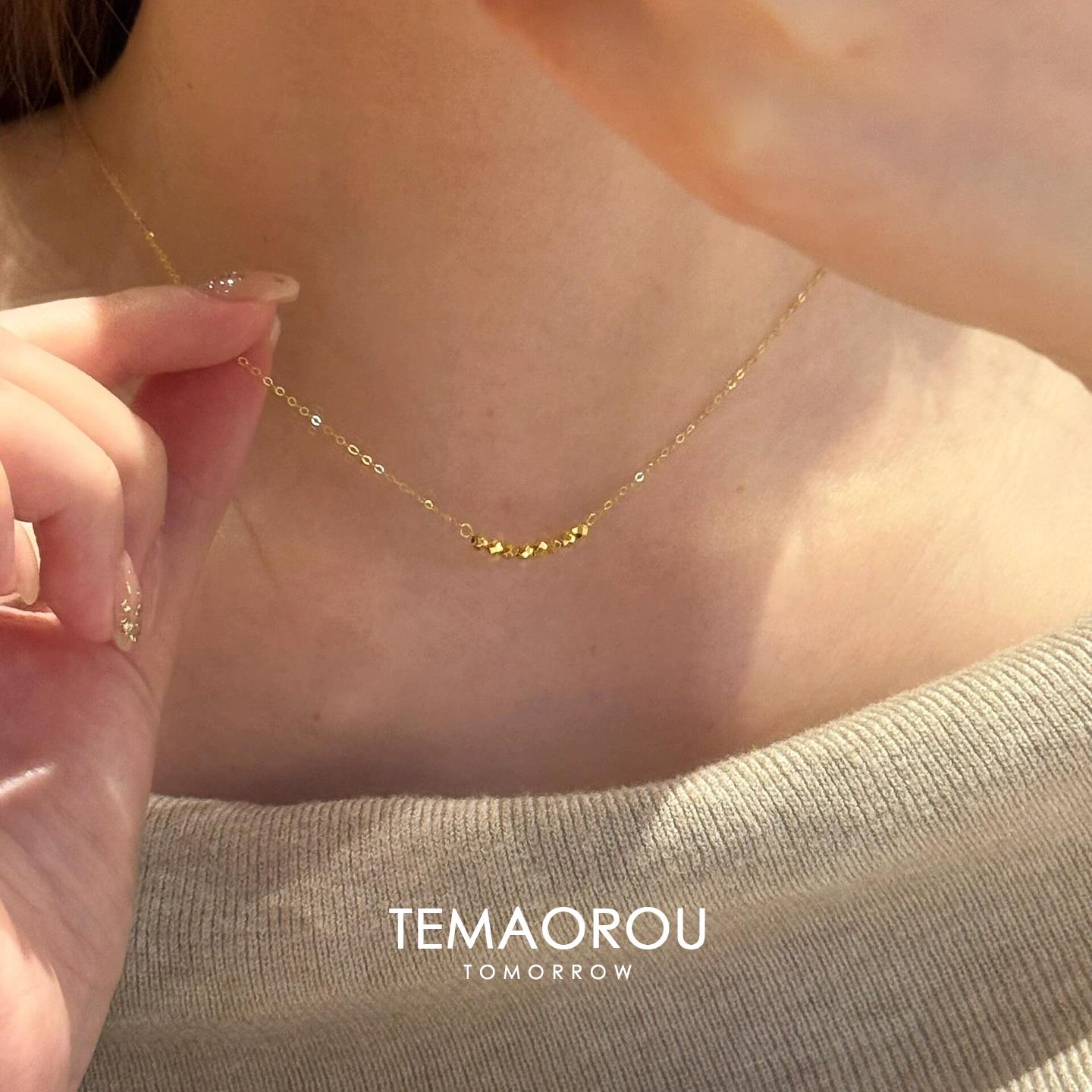 S925银不规则几何金色圆珠锁骨链