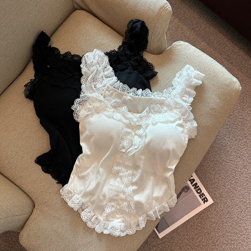 甜美蕾丝花边吊带背心女春夏季新款外穿纯欲风性感带胸垫内搭上衣