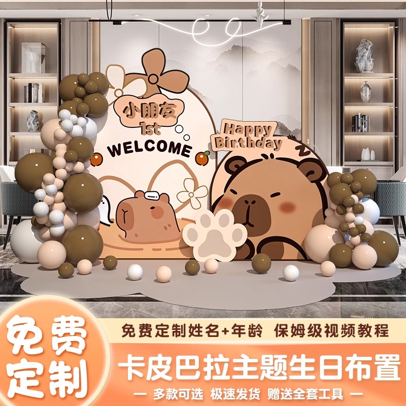 万盈达卡皮巴拉主题生日KT板装饰