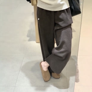 女ins遮跨显瘦韩系简约百搭休闲长裤 加绒加厚磨毛阔腿裤 新款 秋季