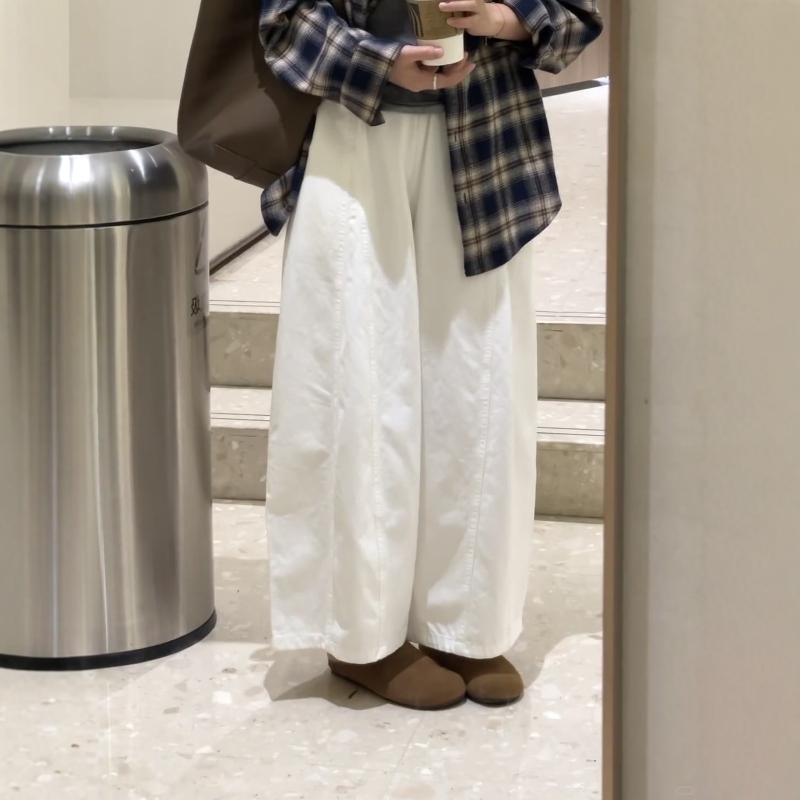 简约百搭白色阔腿裤休闲长裤女