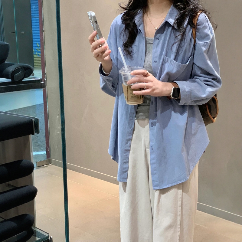 韩国chic廓形宽松翻领衬衫两件套